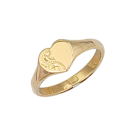 9ct Yellow Gold Heart Engraved Maiden Signet Ring