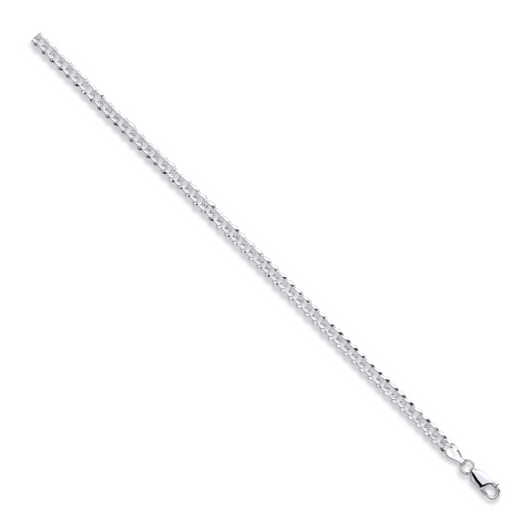 925 Sterling Silver Flat Pave Curb Chain / Bracelet