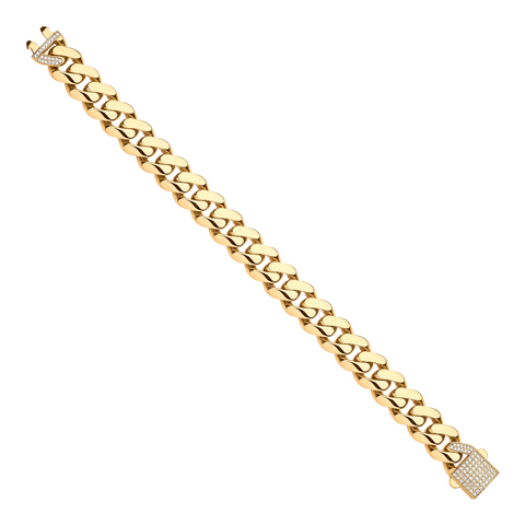 9ct Yellow Gold 13mm Cubic Zirconia Curb Link Gents Hollow Bracelet