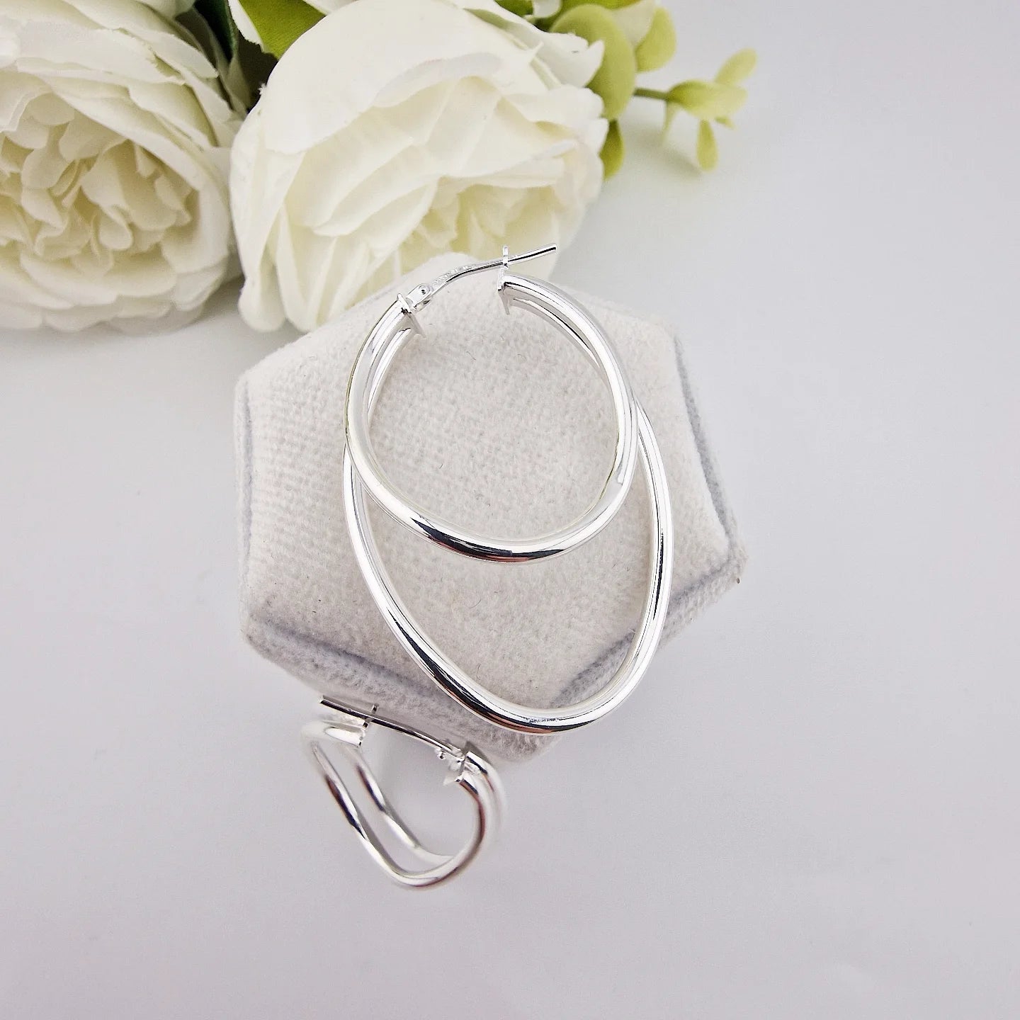 925 Sterling Silver Oval Shaped Double Hoop Earrings