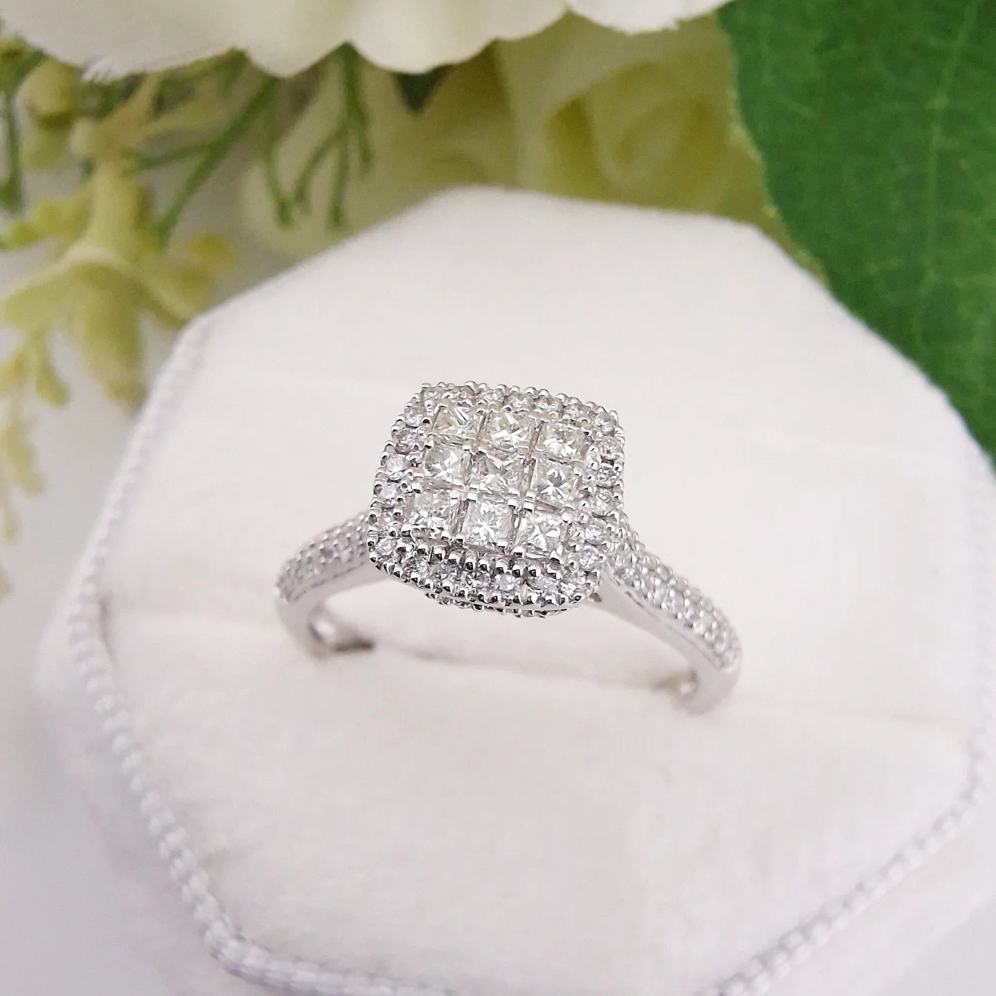 18ct White Gold Square Halo Style 0.50ct Diamond Ring