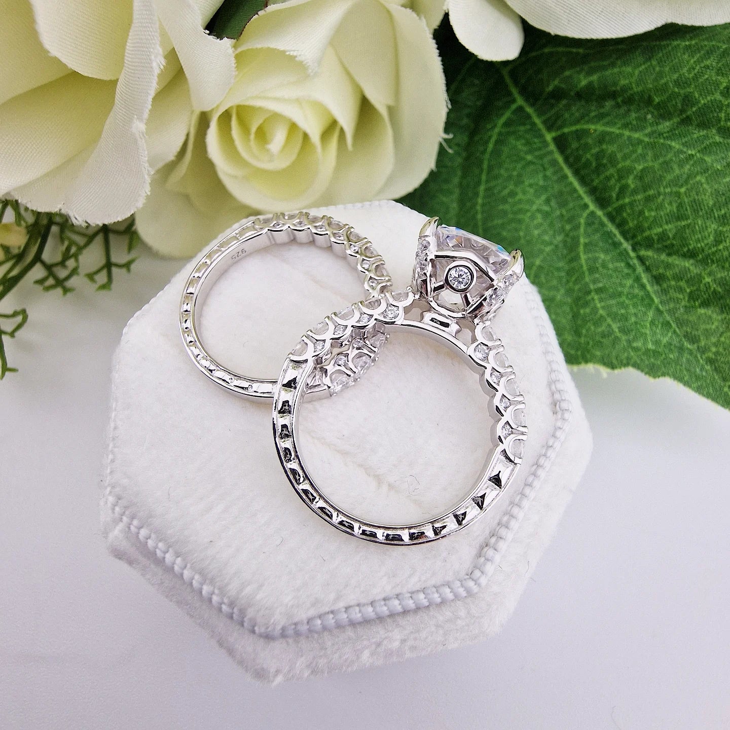 925 Sterling Silver Large Cushion Set Vintage Ring Set