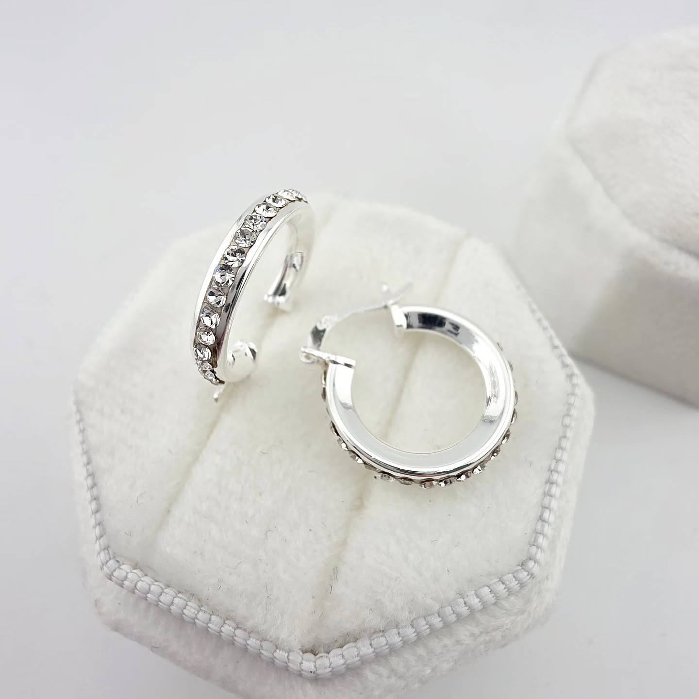 925 Sterling Silver Single Row Crystal Hoop Earrings
