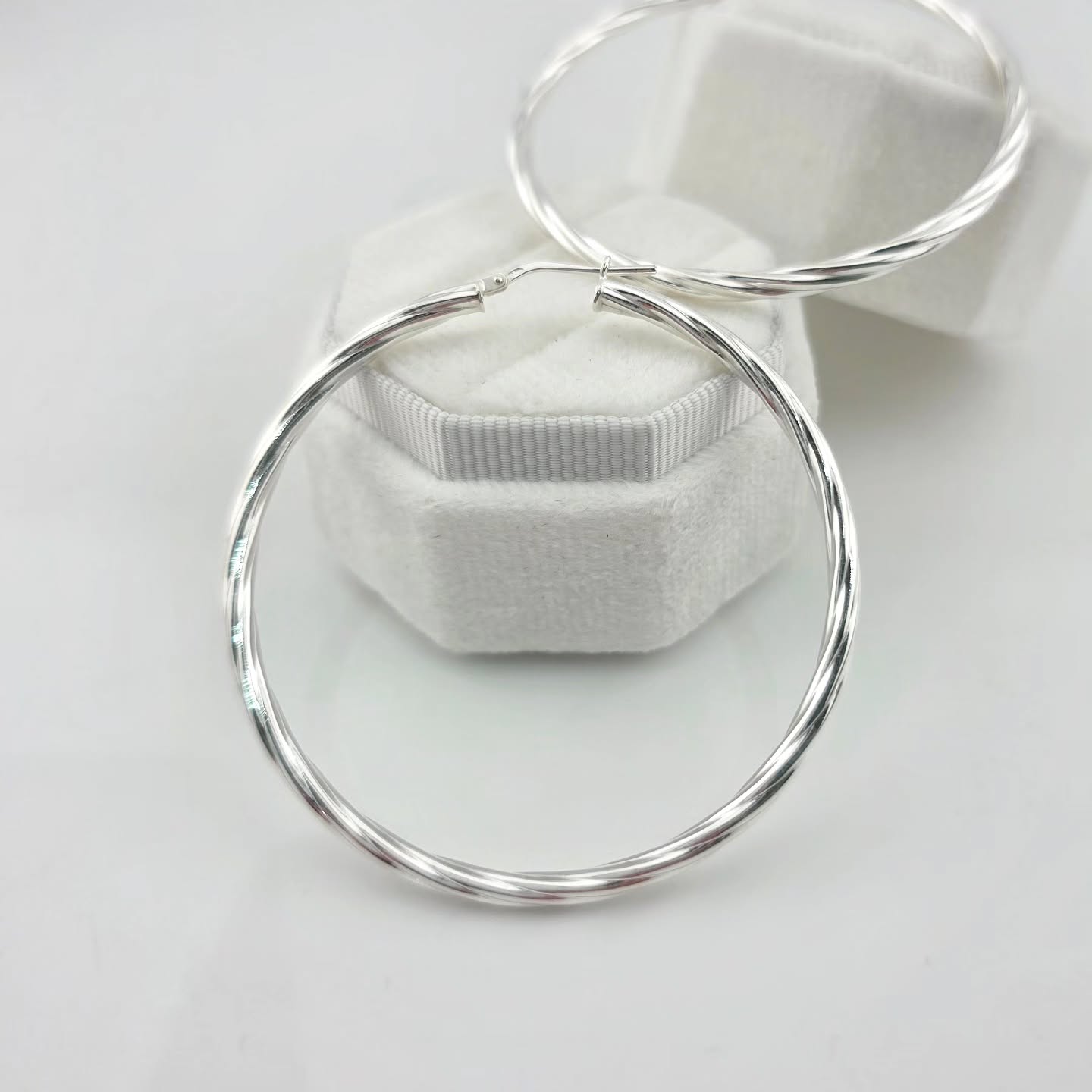 925 Sterling Silver 56mm Twisted Large Hoop Earrings