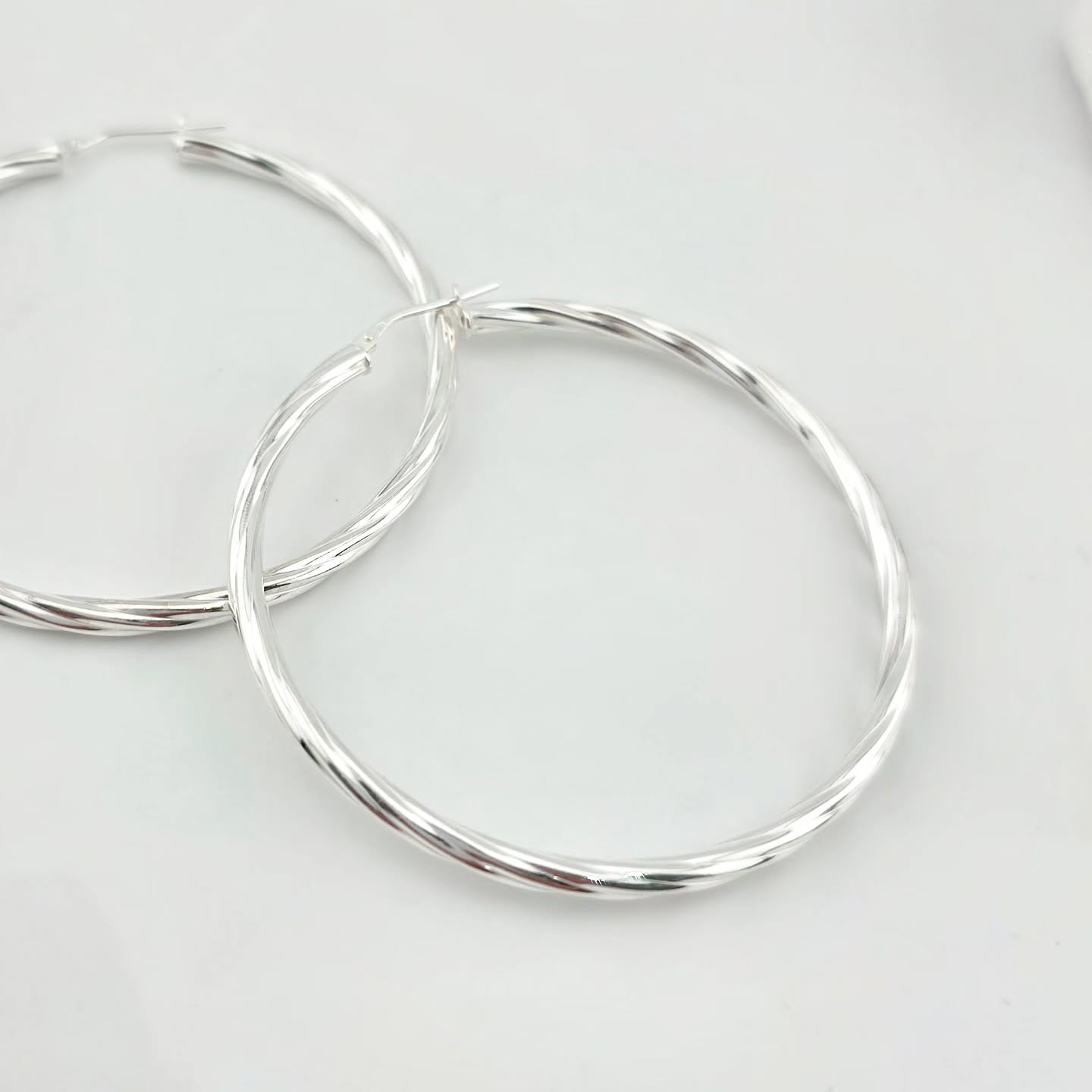 925 Sterling Silver 56mm Twisted Large Hoop Earrings