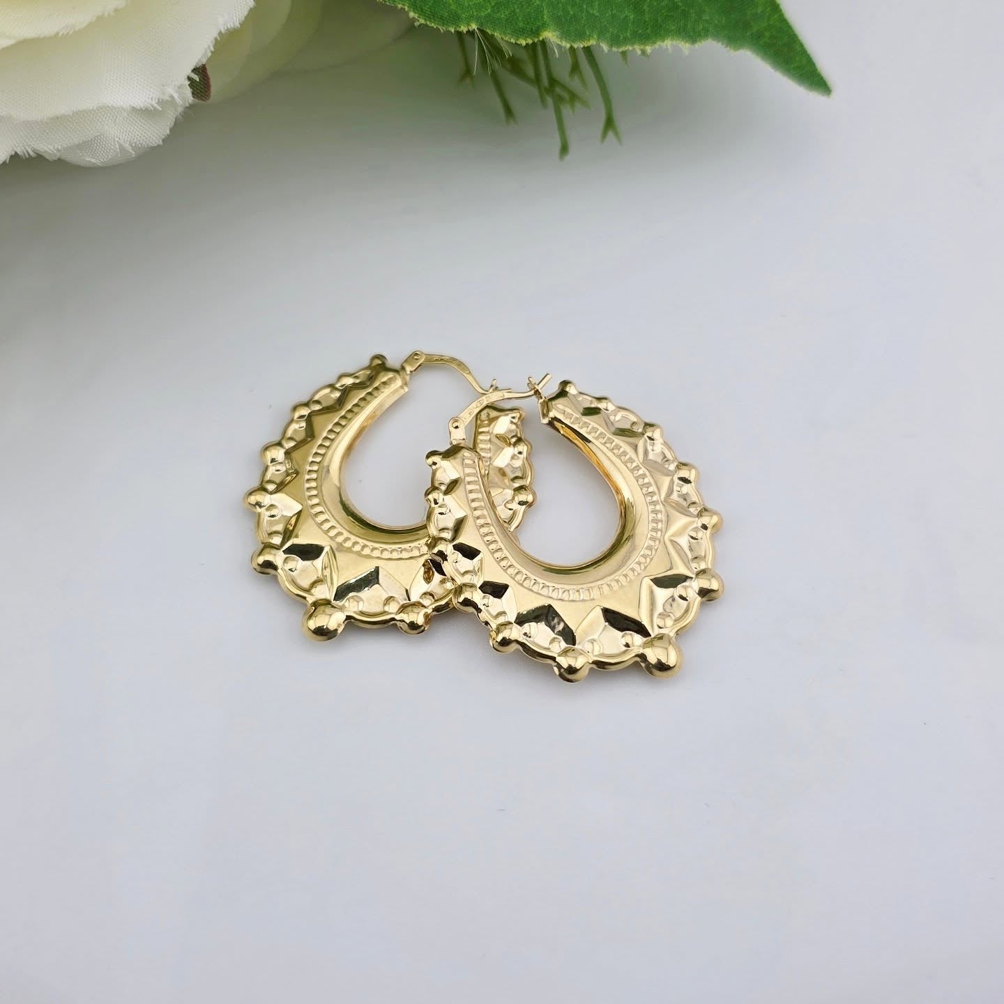 9ct Yellow Gold 37mm Fancy Oval Creoles