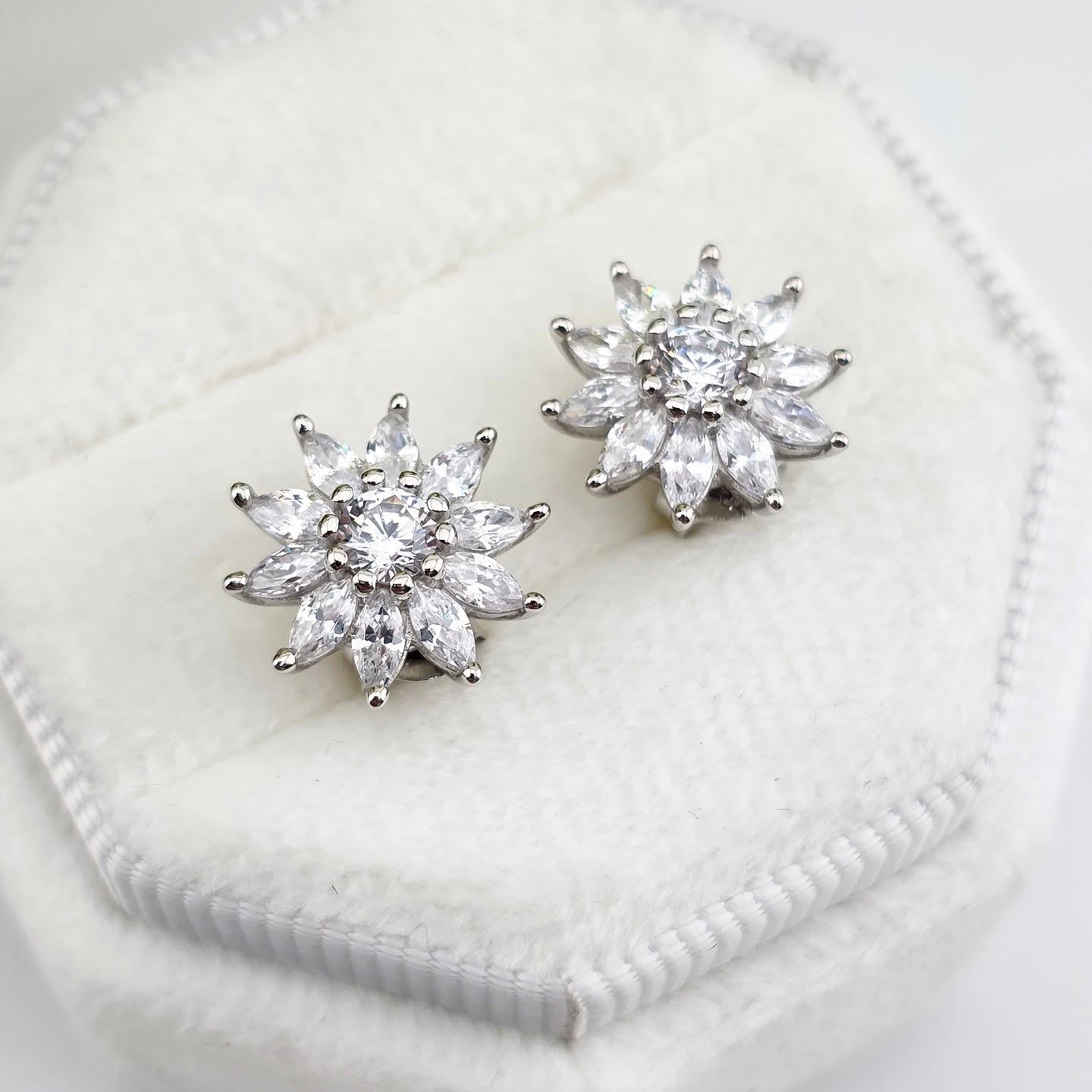 925 Sterling Silver CZ Floral Cluster Stud Earrings