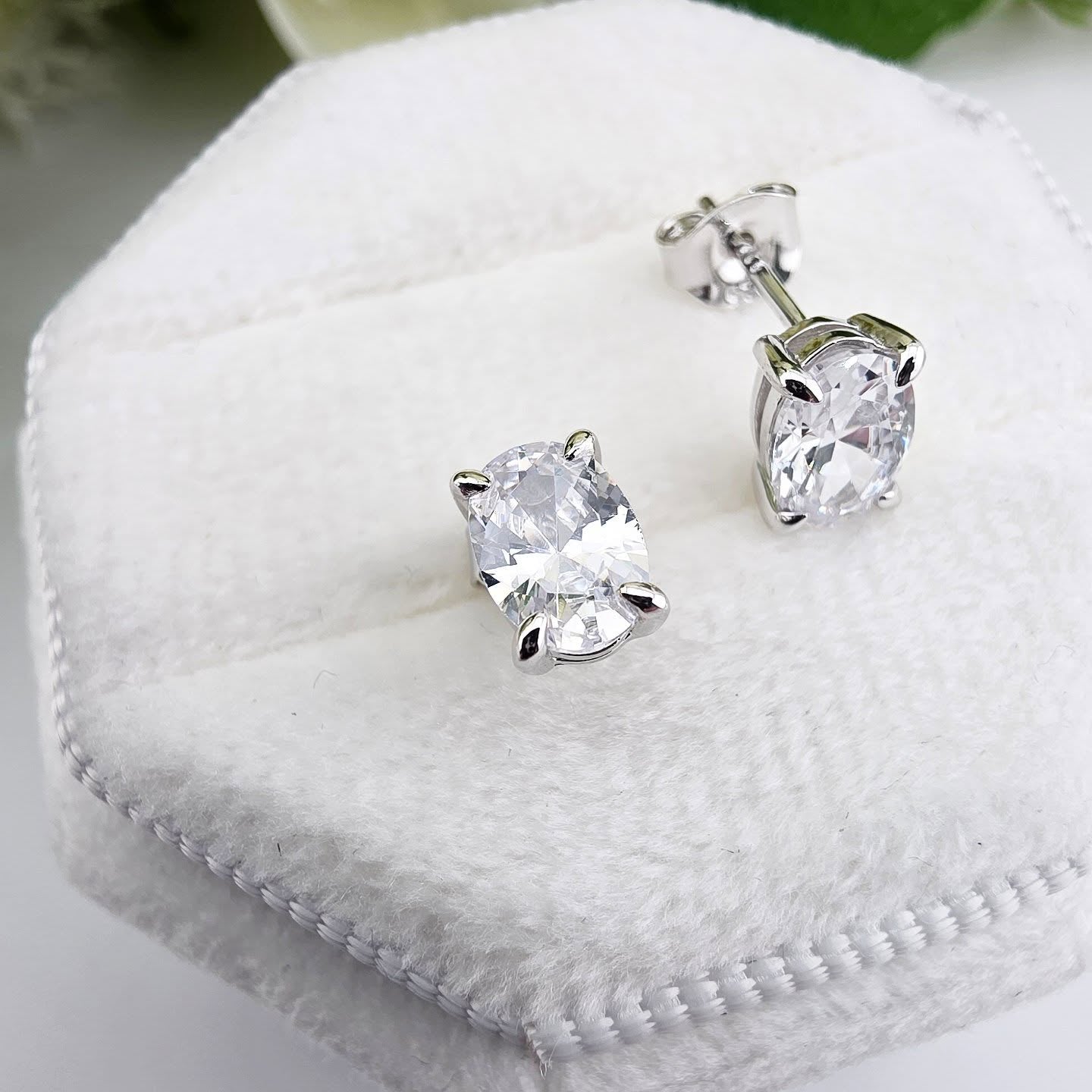 925 Sterling Silver Oval Cut Stud Earrings
