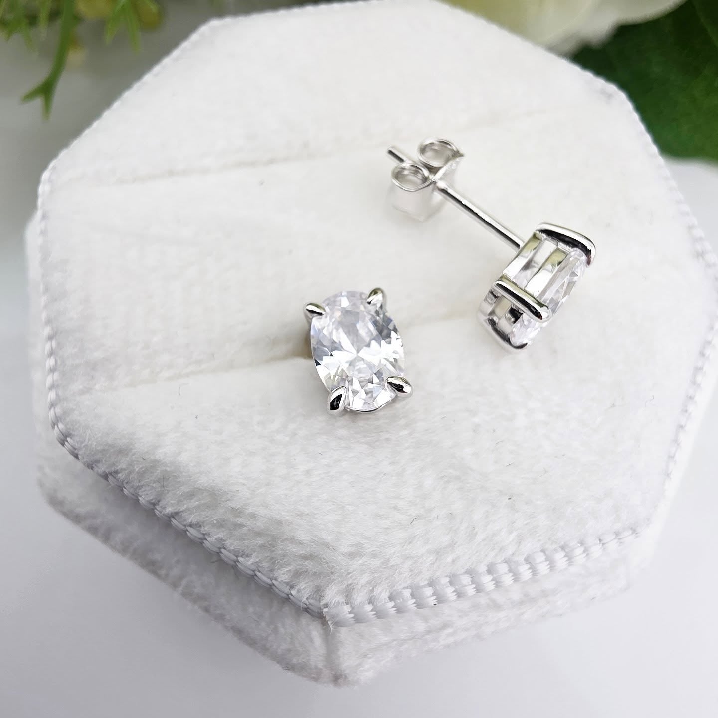 925 Sterling Silver Oval Cut Stud Earrings