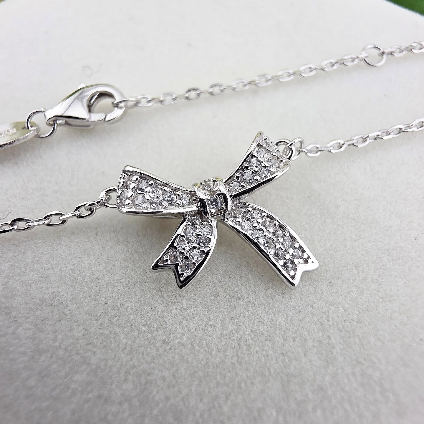 925 Sterling Silver Cz Bow Design Bracelet 7-8"