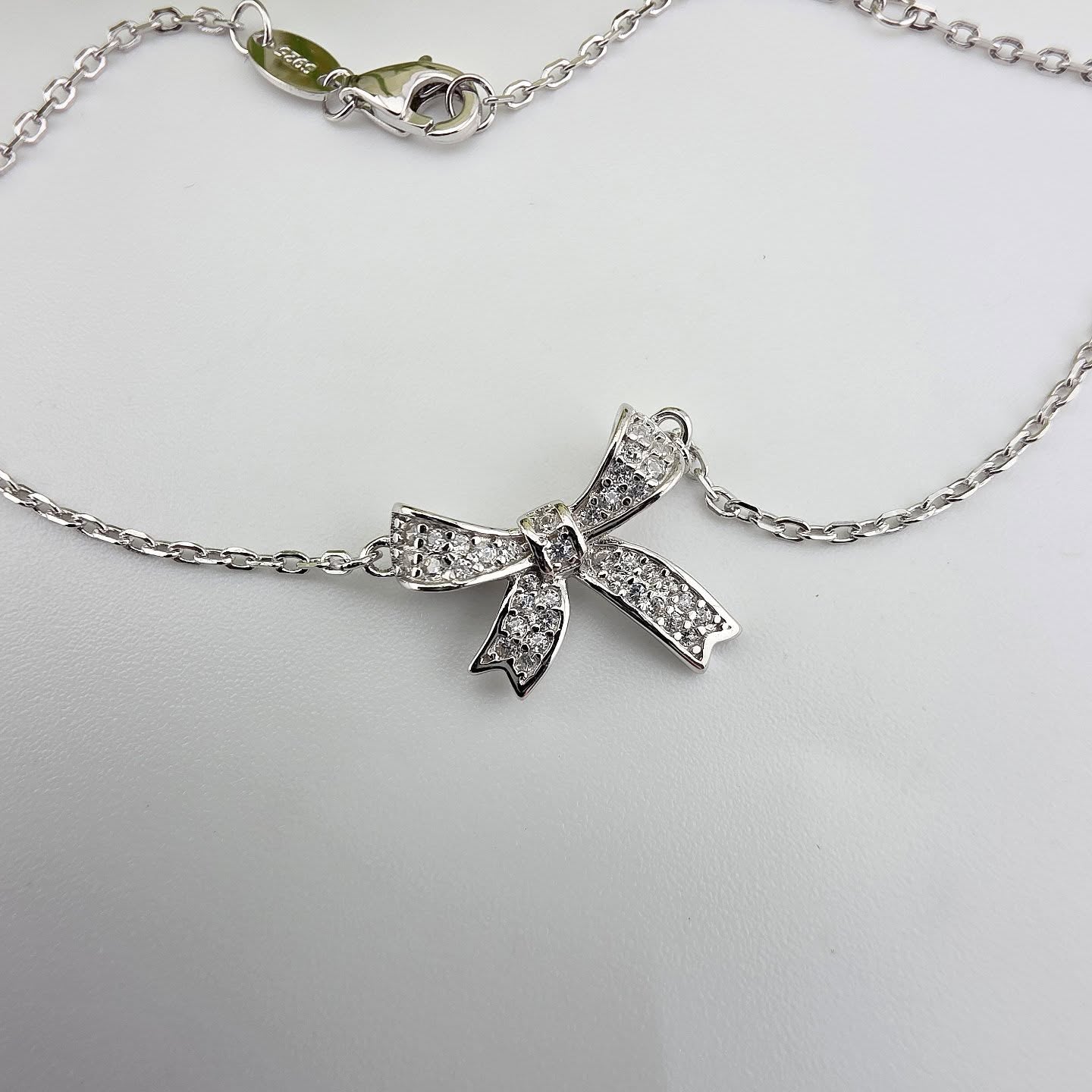 925 Sterling Silver Cz Bow Design Bracelet 7-8"
