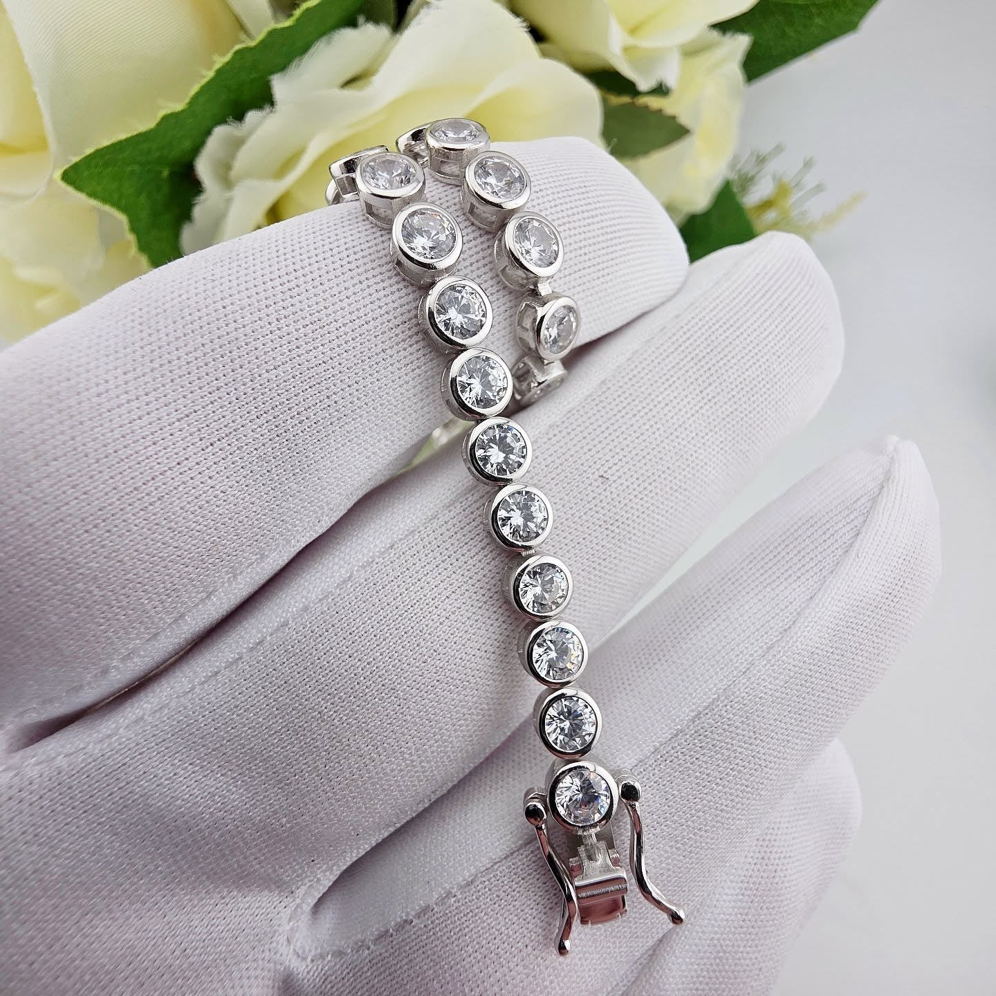 925 Sterling Silver Rubover Cubic Zirconia Tennis Bracelet
