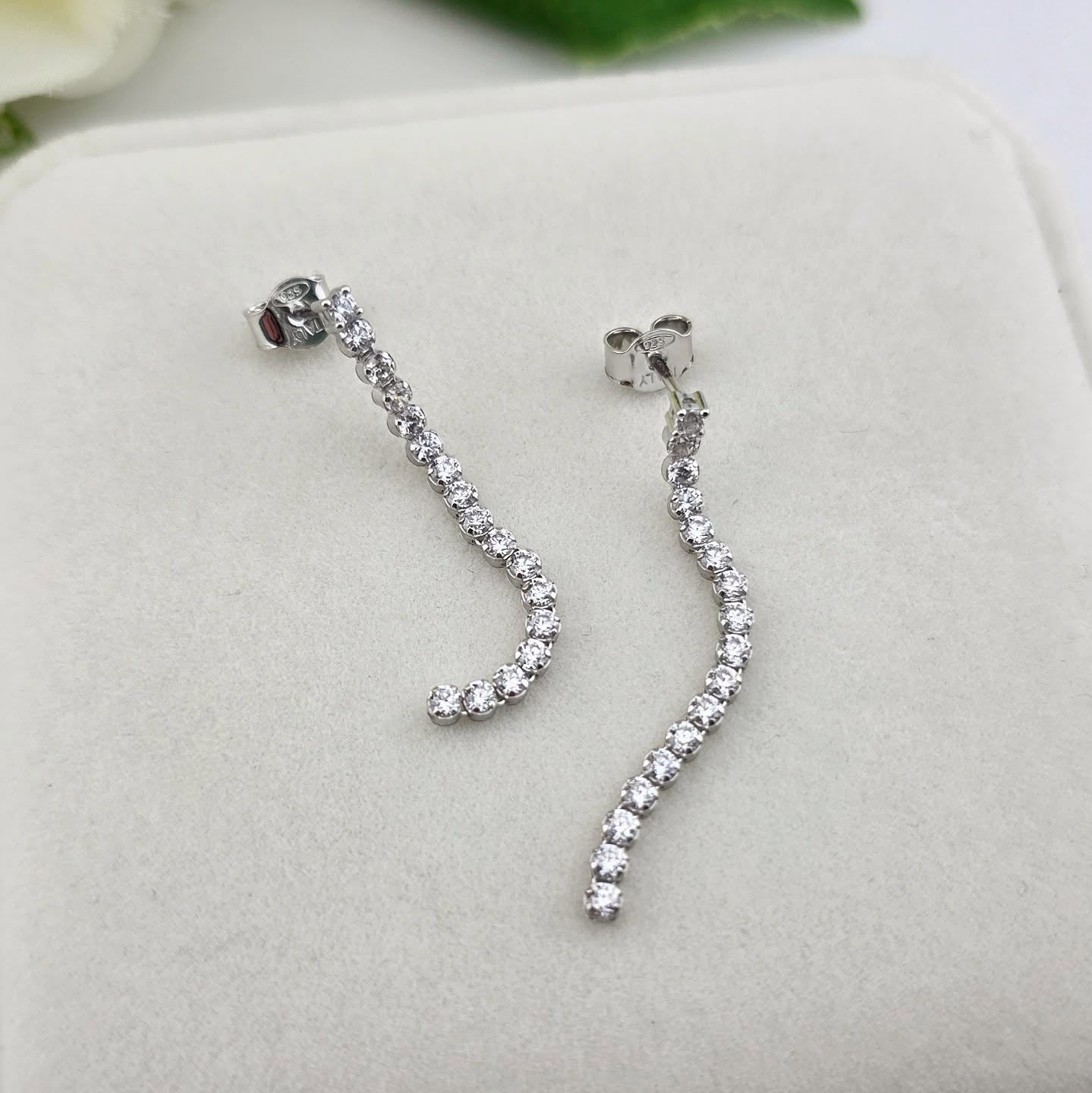 925 Sterling Silver Single Row Cubic Zirconia Drop Earrings