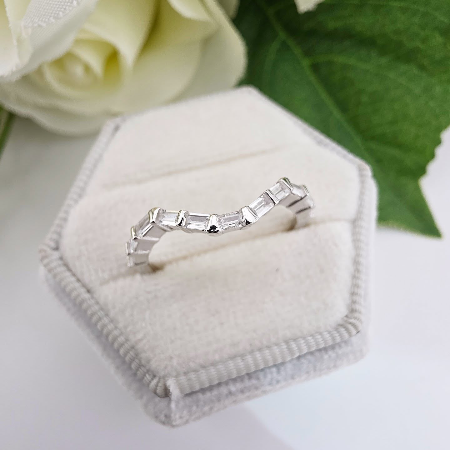 925 Sterling Silver Aquamarine & Baguette CZ Matching Ring Set