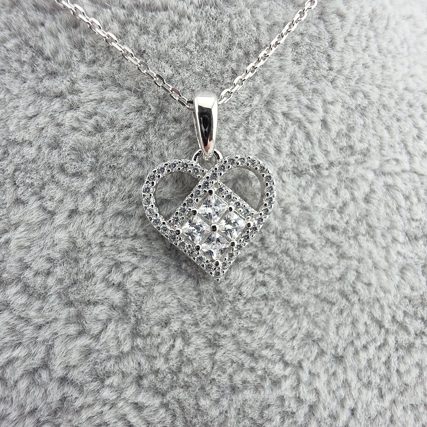 925 Sterling Silver Heart CZ Cluster Pendant with Chain
