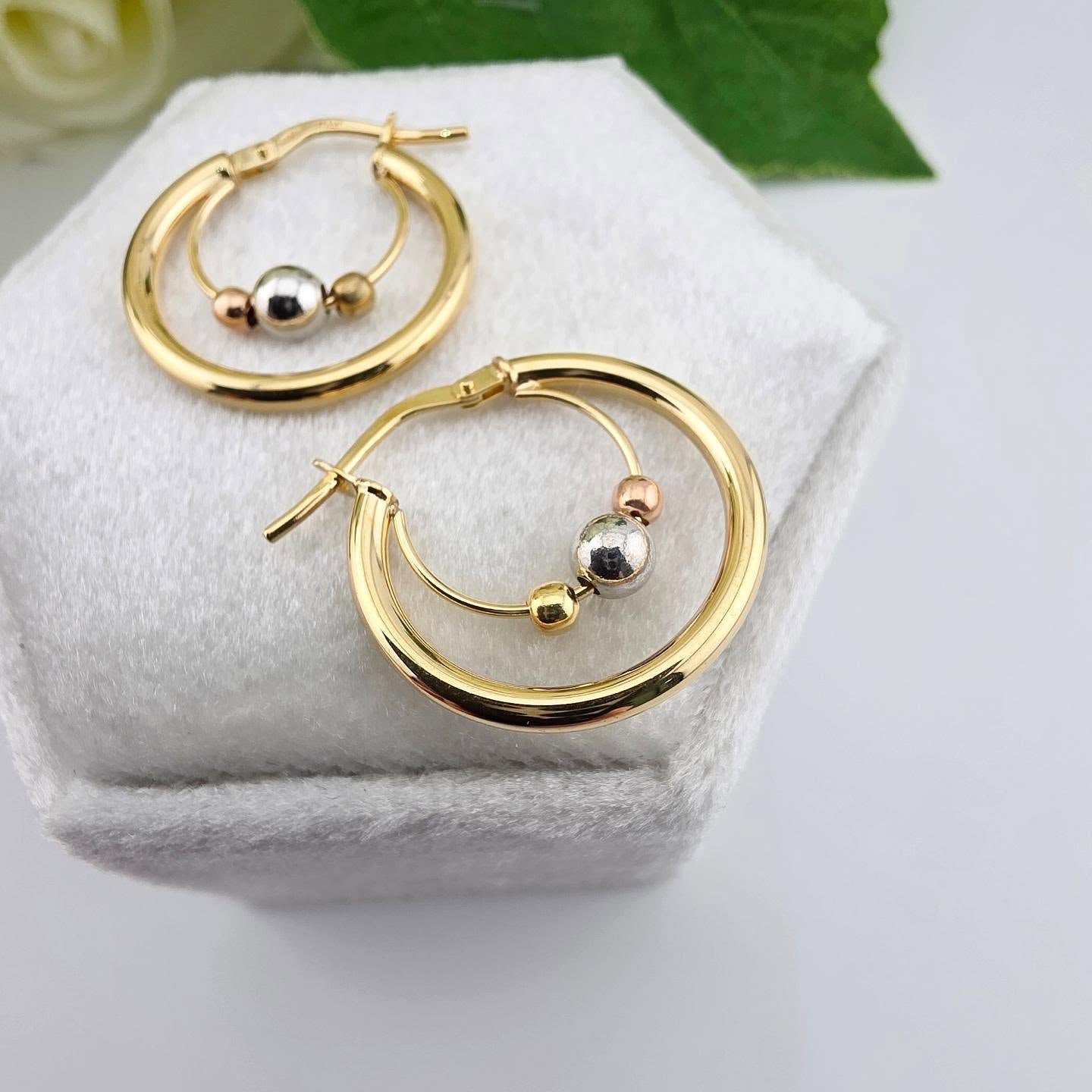 9ct Yellow, White & Rose Gold 20mm Fancy Hoop Earrings