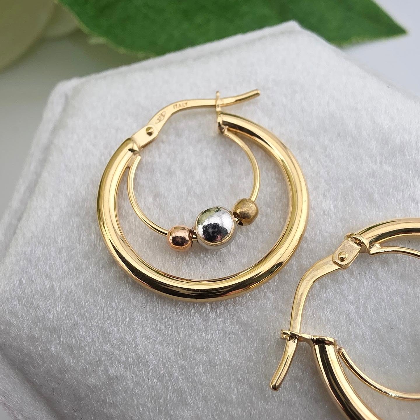 9ct Yellow, White & Rose Gold 20mm Fancy Hoop Earrings