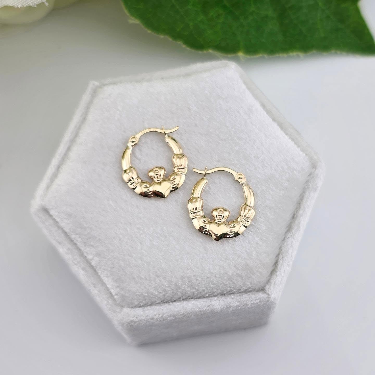 9ct Yellow Gold Claddagh Creoles
