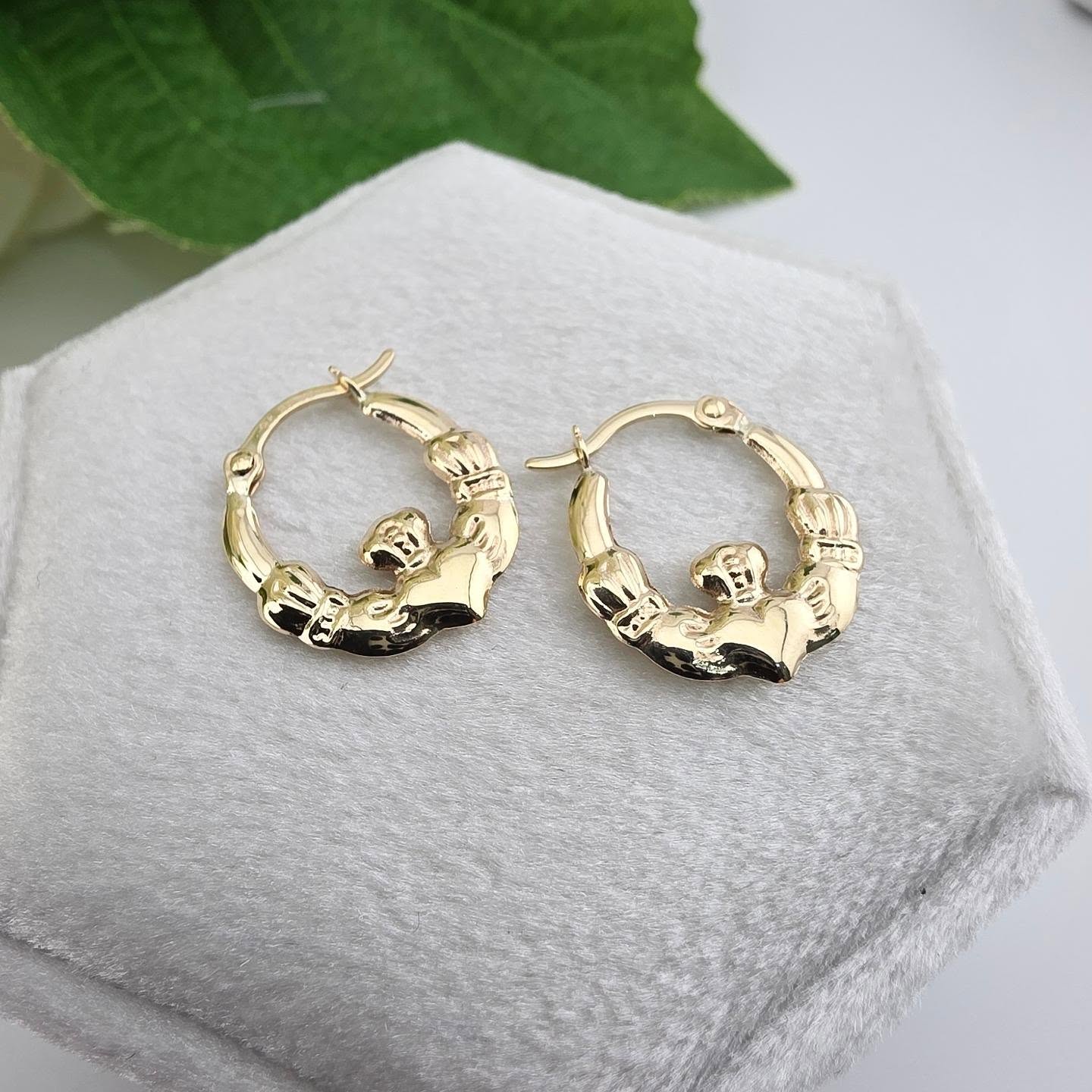 9ct Yellow Gold Claddagh Creoles