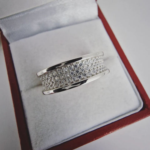 925 Sterling Silver Multi Row Pave Set Cz Half Eternity Ring
