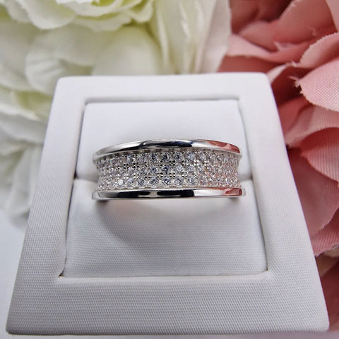 925 Sterling Silver Multi Row Pave Set Cz Half Eternity Ring