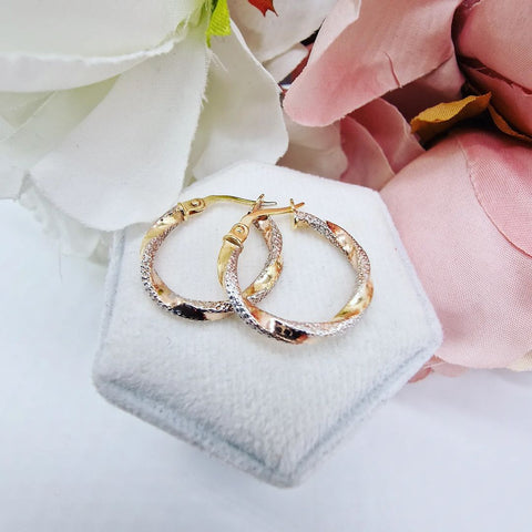 9ct Yellow, White & Rose Gold 19.8mm Twist Earrings