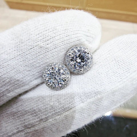 925 Sterling Silver 6mm Round Brilliant Cz Halo Stud Earrings