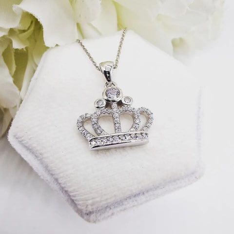 925 Sterling Silver Cz Crown Pendant with Chain