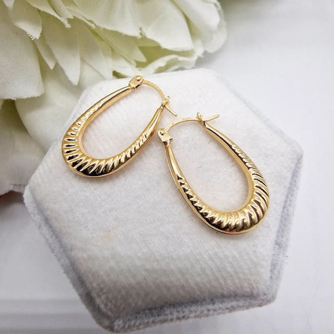 9ct Yellow Gold Ribbed Oval Creoles