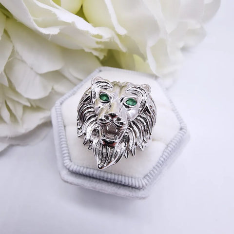 925 Sterling Silver Lion Head Gents Ring