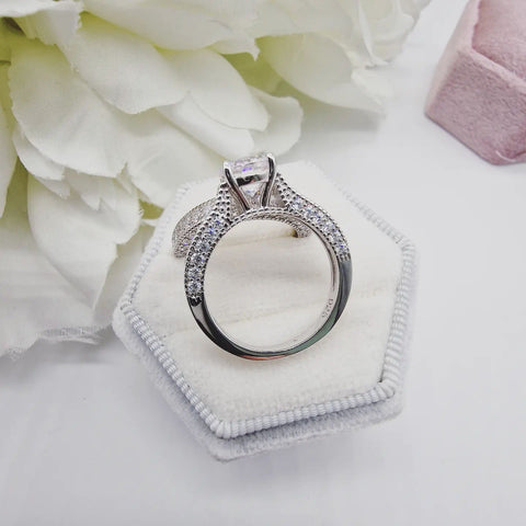 925 Sterling Silver Pave Set Cz Ladies Ring Set