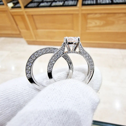 925 Sterling Silver Pave Set Cz Ladies Ring Set