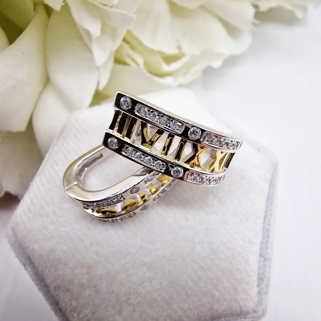 925 Sterling Silver Roman Numeral Hoop Cubic Zirconia Earrings