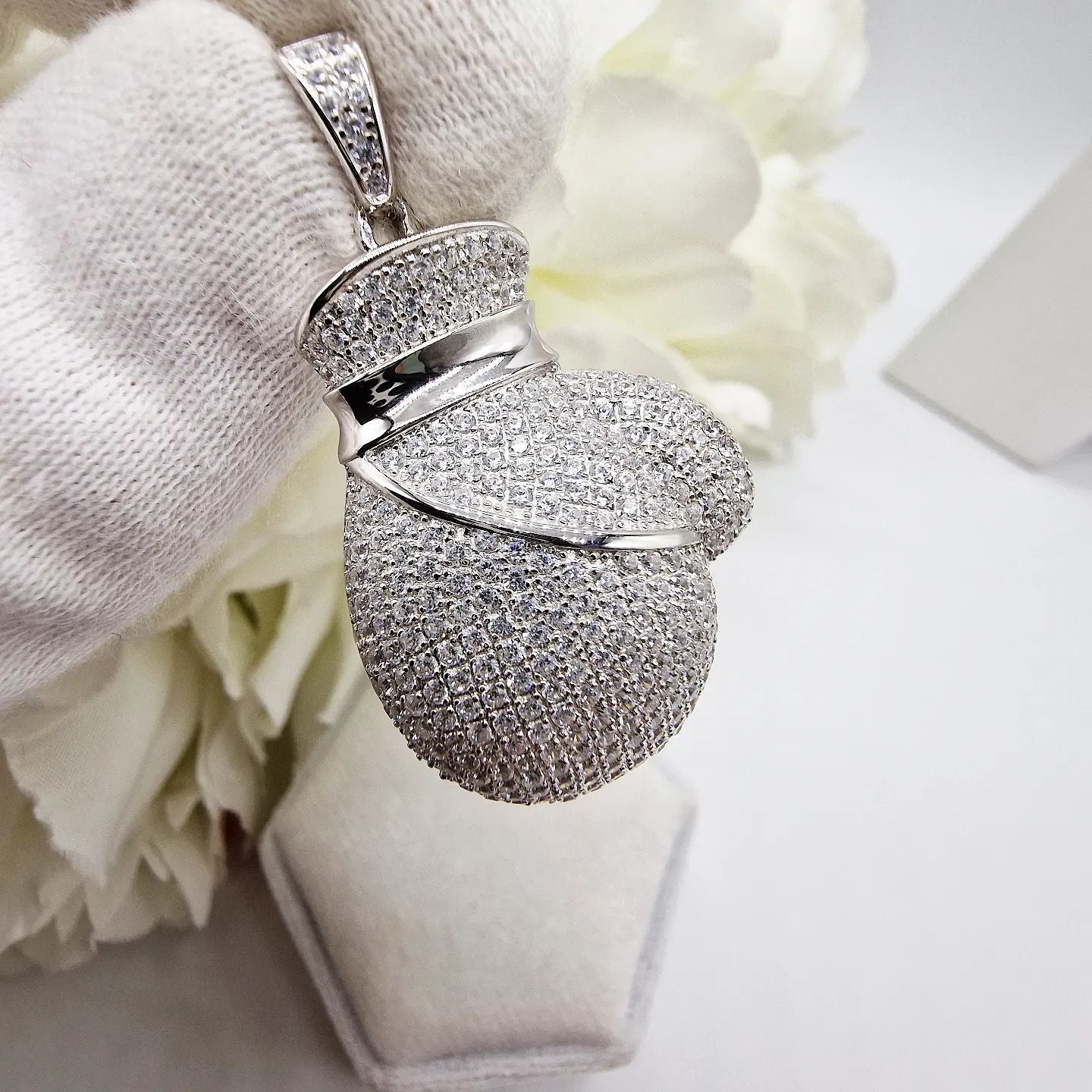 925 Sterling Silver CZ Big Boxing Glove Pendant with Chain – Claro Jewels