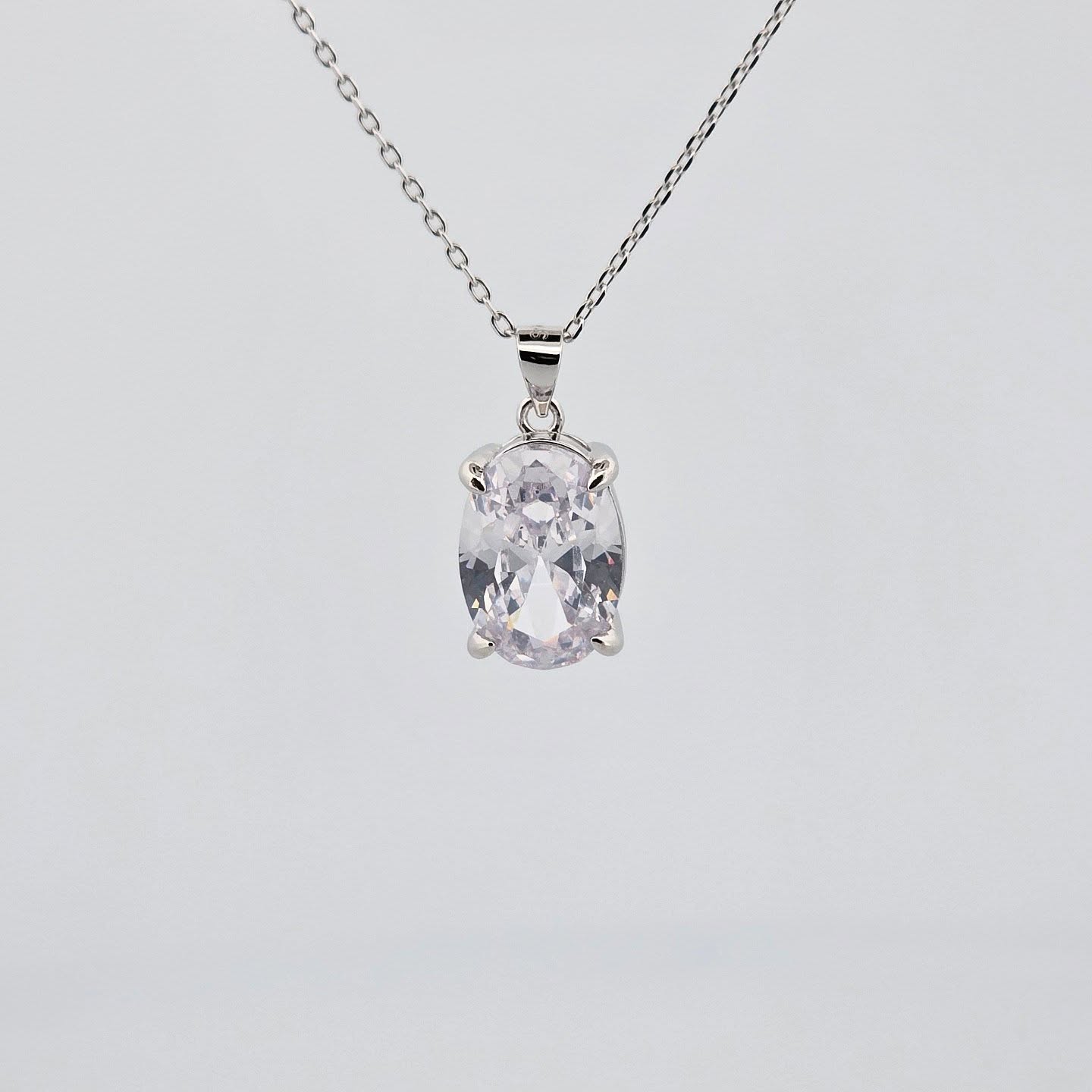 925 Sterling Silver Large Oval Cut Cz Pendant with Chain