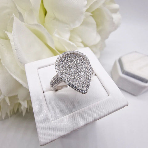 925 Sterling Silver Micro Pave' Pear Shape with Cz on Shoulder Ring -  J Jaz