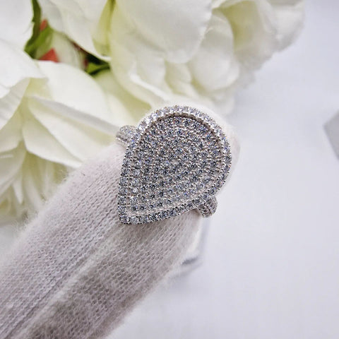 925 Sterling Silver Micro Pave' Pear Shape with Cz on Shoulder Ring -  J Jaz
