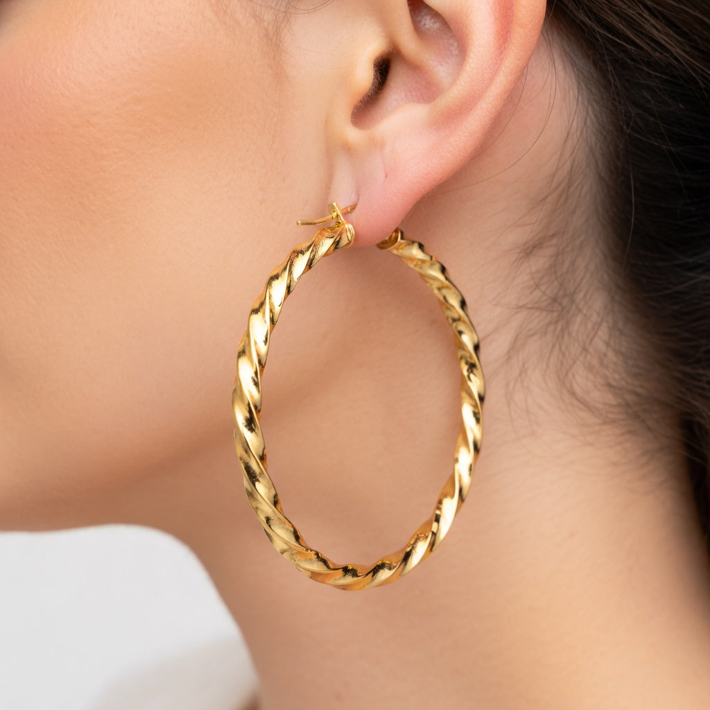 9ct Yellow Gold 45.7mm Twist Hoop Earrings