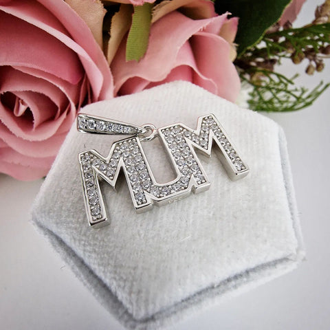 925 Sterling Silver Large Cz Mum Pendant with Chain