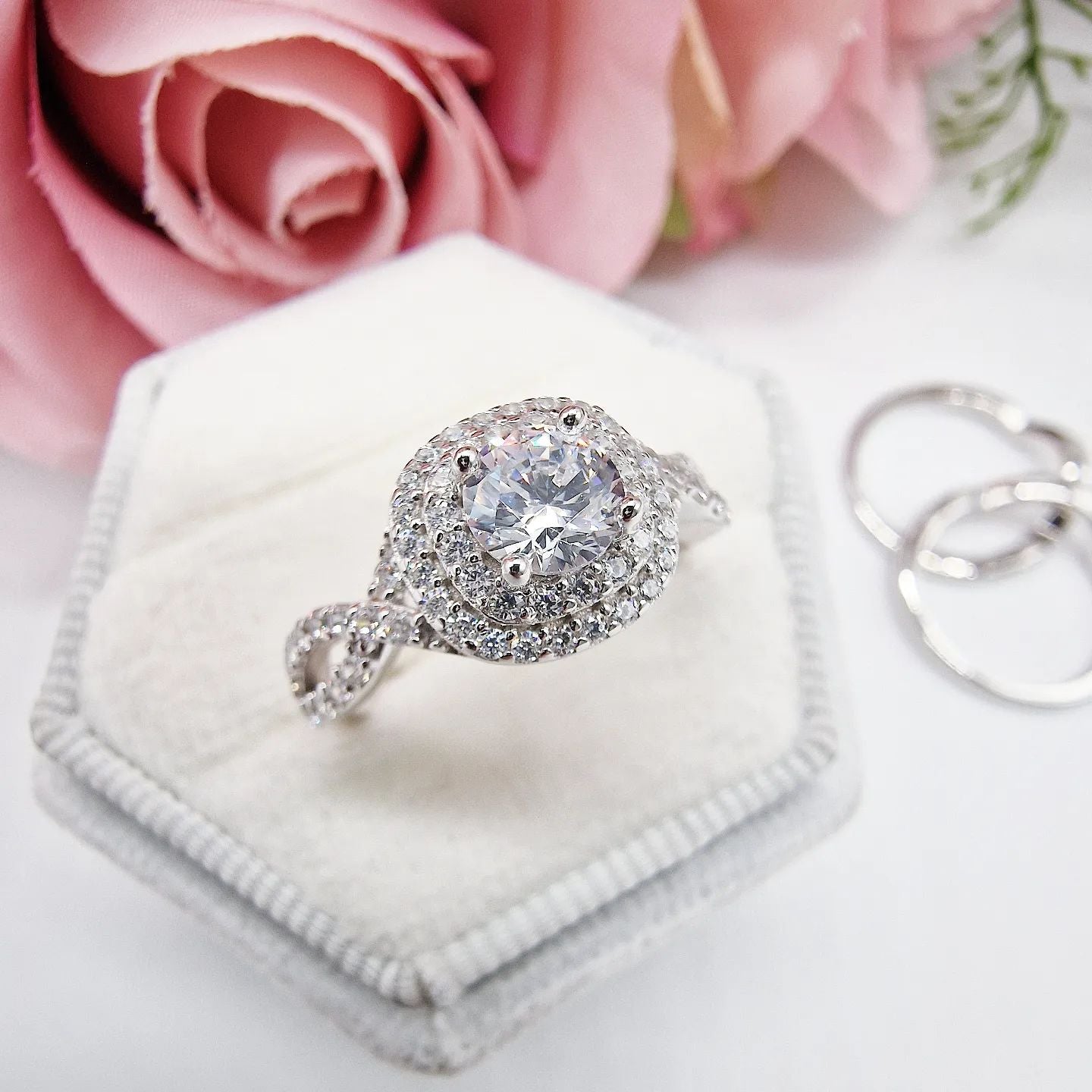 Three Part Rings 925 Sterling Silver Double Halo with Infinity Band 3 Part Ring Set ...