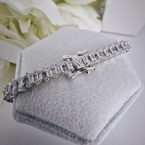 925 Sterling Silver Baguette Cut Cz Ladies Tennis Bracelet
