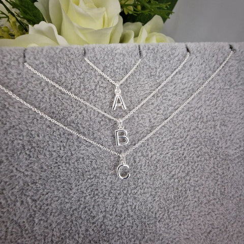 925 Sterling Silver Initial Necklace with 16" extending chain to 18"
