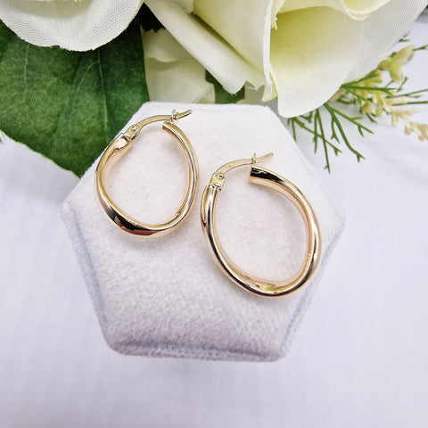 9ct Yellow Gold Slightly Twisted Oval Hoop Earrings