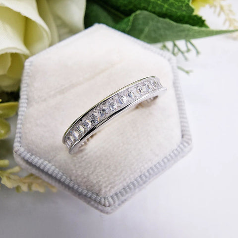 925 Sterling Silver Princess Cut Cz Full Eternity Ring