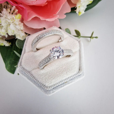 925 Sterling Silver Bridal Half Eternity with Cz in the Centre Rings