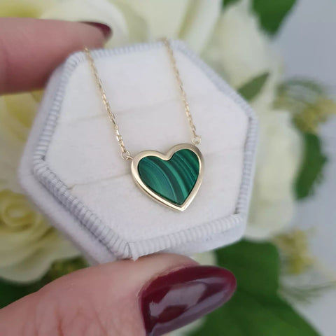 9ct Yellow Gold Green Rubover Heart 18"Necklace