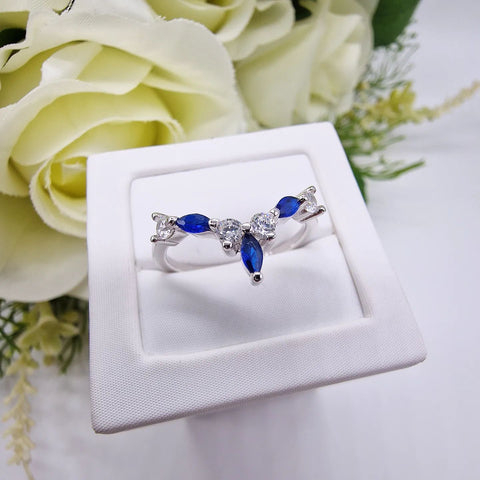 925 Sterling Silver White & Blue Sapphire Cz Wishbone Eternity Ring