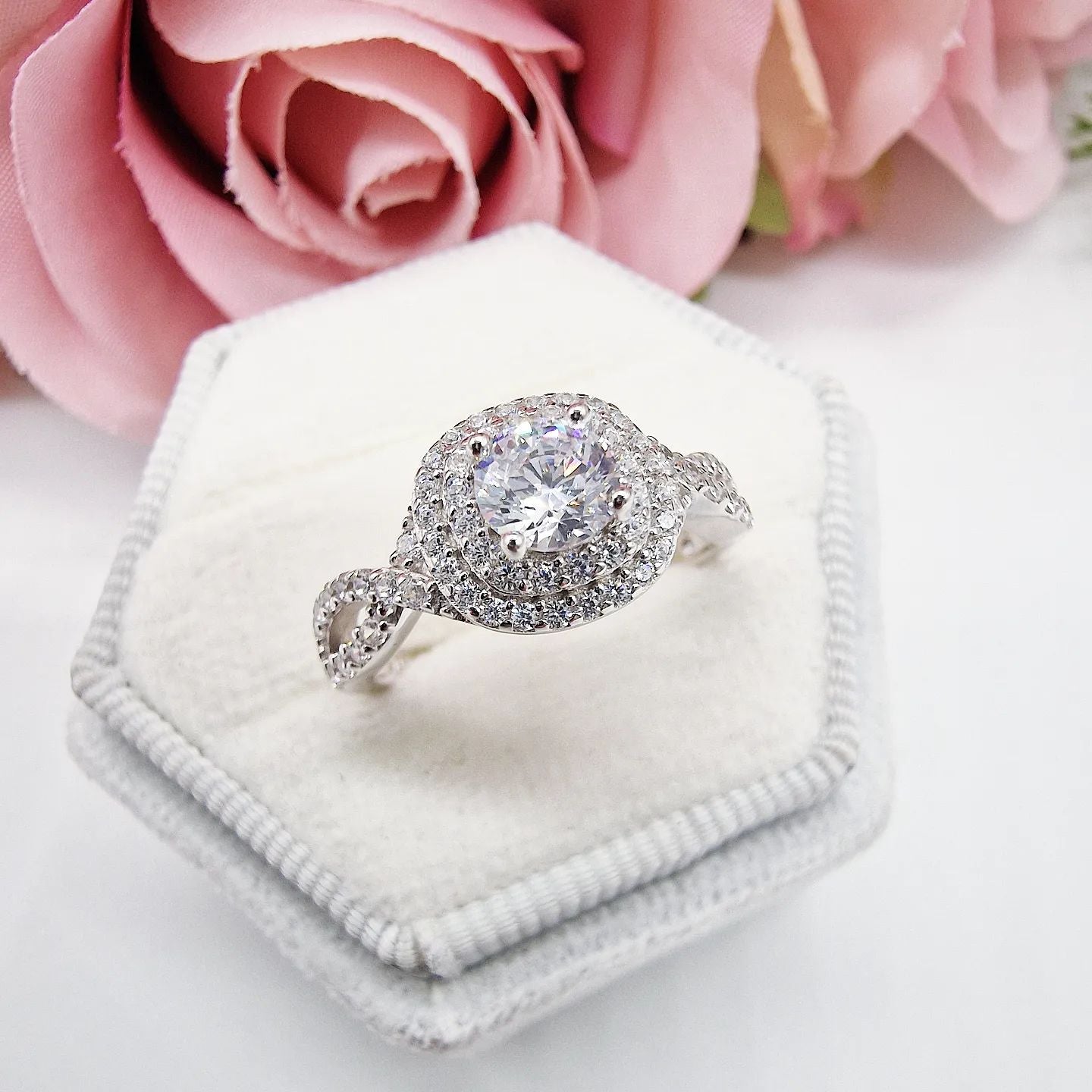 Three Part Rings 925 Sterling Silver Double Halo with Infinity Band 3 Part Ring Set ...