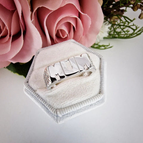 925 Sterling Silver Mum ID Ring with Basket Sides