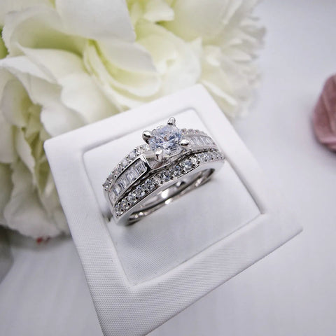 925 Sterling Silver Cz Slot In 3 Piece Ring Set